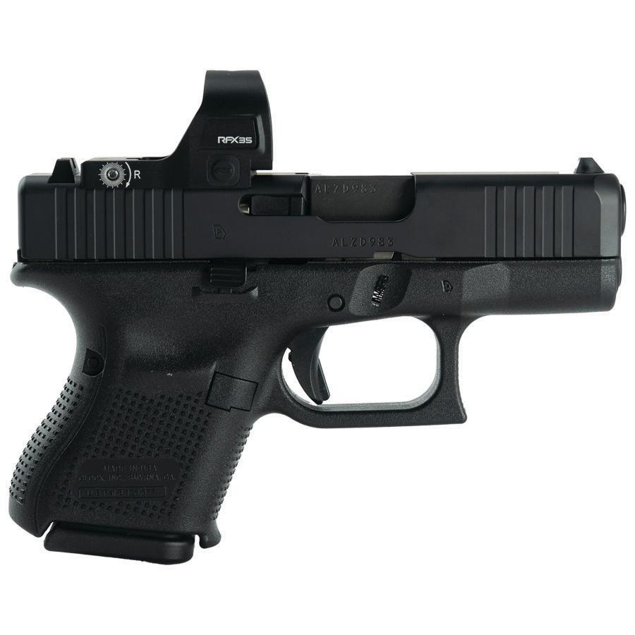 Black Glock 26 V-Series 9mm subcompact pistol with Viridian RFX35 green dot mounted