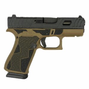 Glock 43X Kavorka FDE 9mm pistol with engraved slide, stippled grip, and rail