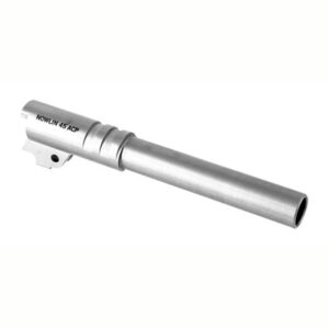Nowlin 45 ACP stainless steel 5-inch Government ramped 1911 gunsmith barrel shown from the side