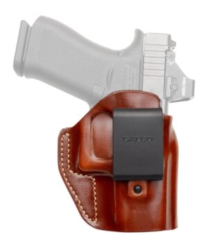 Galco Stow-N-Go Elite IWB holster in tan steerhide with polymer belt clip