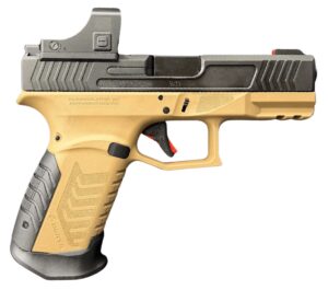 Derya DY9 9mm pistol with ODG Brown frame, black optic cut slide, and green dot