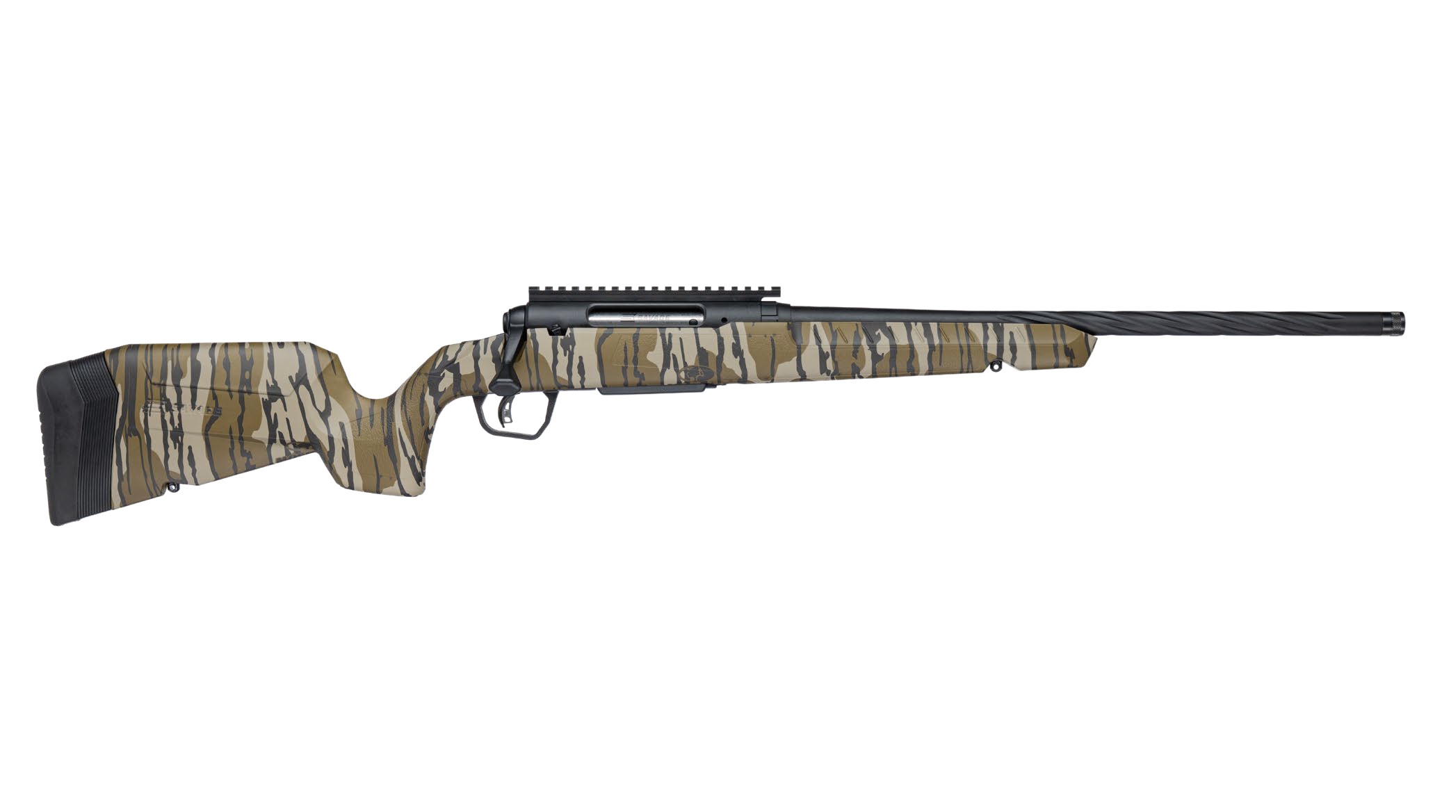 Savage Axis 2 Pro .243 Win bolt-action rifle with black Cerakote barrel and Mossy Oak Bottomland stock