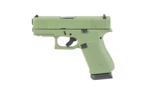 GLOCK 43X Rail 9mm pistol with olive drab green Cerakote slide and slimline frame