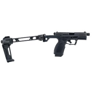 Black Taurus GX4 Strike Bravo 9mm pistol with Strike Industries folding stabilizer brace and threaded barrel